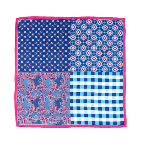 Four Squared Silk Hankie // Magenta + Blue