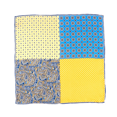 Paisley Polka Silk Hankie // Gold + Blue
