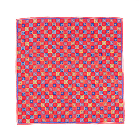 Boxed Floral Silk Hankie // Fire Red