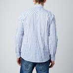 Long-Sleeve Pinstripe Button-Up // White + Blue (S)