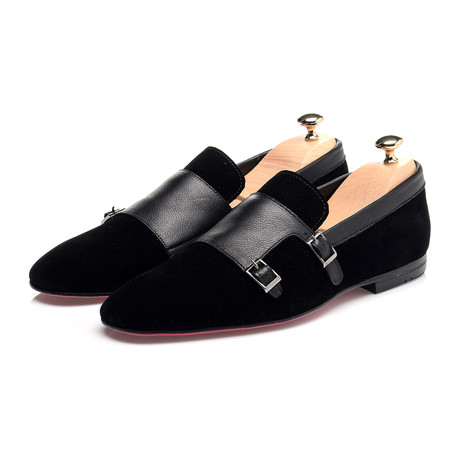 Double Monk Mixed Texture Loafer // Black (Euro: 39)