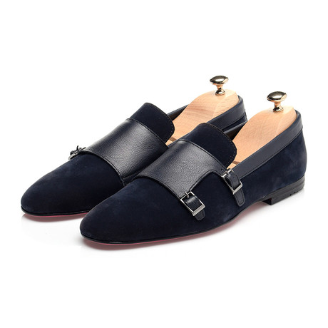 Double Monk Mixed Texture Loafer // Navy (Euro: 39)