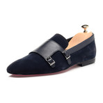 Double Monk Mixed Texture Loafer // Navy (Euro: 44)