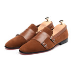 Double Monk Mixed Texture Loafer // Brown (Euro: 41)