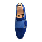 Double Monk Mixed Texture Loafer // Dark Blue (Euro: 44)