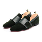 Double Monk Mixed Texture Loafer // Dark Green (Euro: 41)