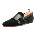 Double Monk Mixed Texture Loafer // Dark Green (Euro: 41)