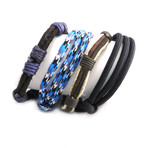 AMiGAZ // Paracord Slider + Leather Bracelet // Blue + Black + Brown + Tan // Set of 4