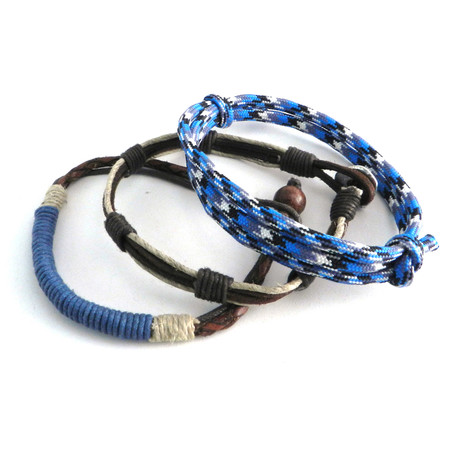 Paracord + Leather Bracelet // Set of 3 (Blue)
