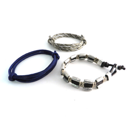 AMiGAZ // Paracord + Serpentine Leather Bracelet // Tan + Brown + Blue // Set of 3