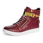 Zeus High-Top Textured Sneaker // Burgundy (US: 12)