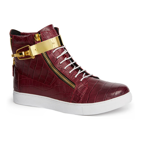 Zeus High-Top Textured Sneaker // Burgundy (US: 8)