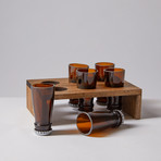 Beer Bottle Shot Glasses + Display Tray