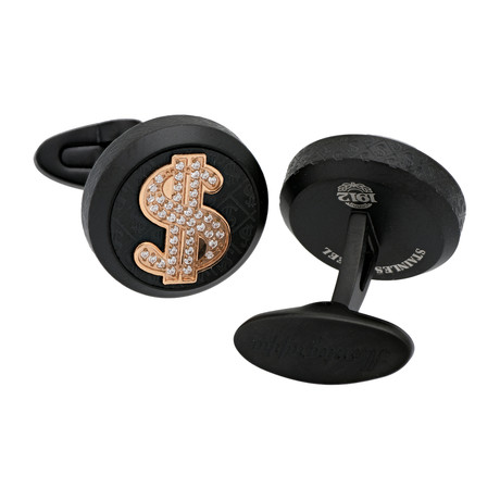 Montegrappa Cash Stainless Steel // Rose Gold Cash Sign + Crystals Cufflink
