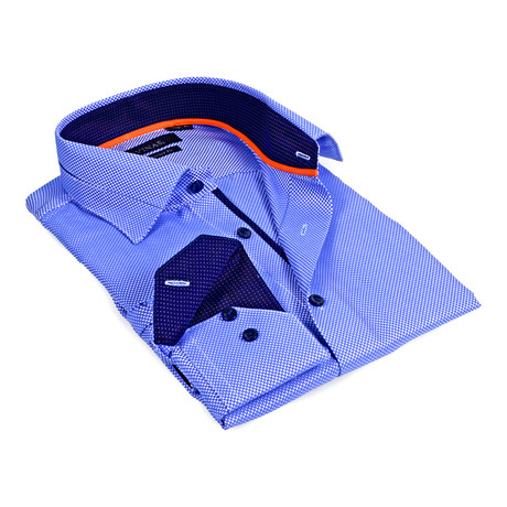Contrast Collar Microdot Button-Up // Blue (S)