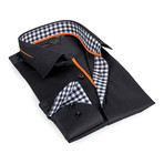 Gingham Collar Solid Button-Up // Black (XL)