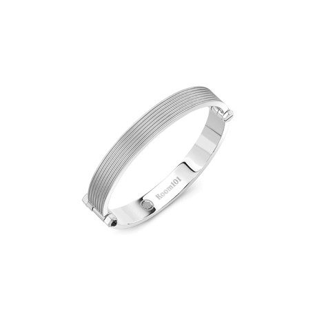 Flat-Striped Bangle Bracelet // Silver // Large