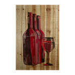 Three Red Bottles // Natural Pine Wood (24"W x 36"H x 1.5"D)