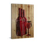 Three Red Bottles // Natural Pine Wood (24"W x 36"H x 1.5"D)