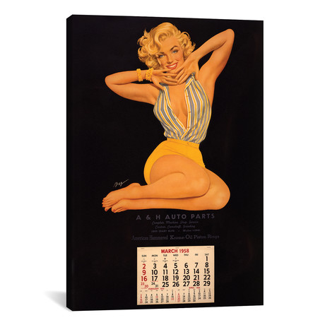 Vintage Marilyn Monroe Calendar Page (A & H Auto Parts, March, 1958) // Radio Days (18"W x 26"H x 0.75"D)