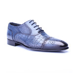 Croc Embossed Perforated Captoe Oxford // Dark Blue (Euro: 45)