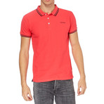 Contrast Stripe Ribbed Polo // Coral (XL)