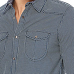 Grid Print Patch Pocket Button-Up // Blue (S)