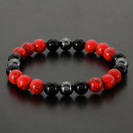 Beaded Stretch Bracelet // Hematite + Red Dyed Turquoise