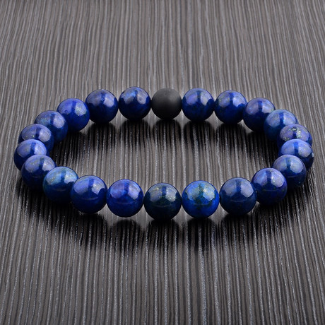 Polished Lapiz Lazuli + ]Matte Onyx Beaded Bracelet // Blue + Black