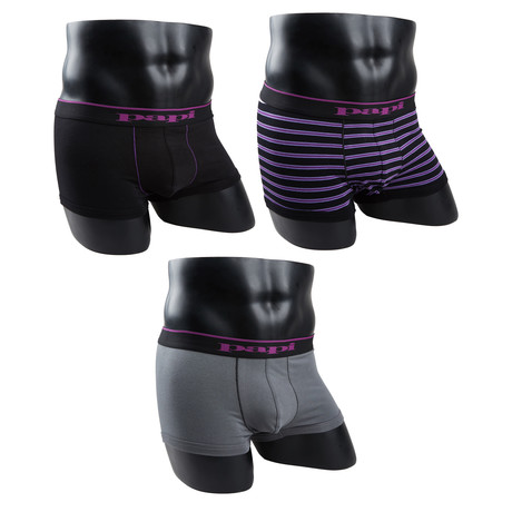 Stripe + Solid Brazilian Trunk // Black + Purple + Black // Pack of 3 (S)