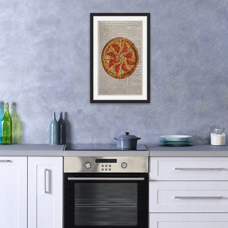 Salami Pizza // Framed Painting Print (12"W x 18"H x 1.5"D)