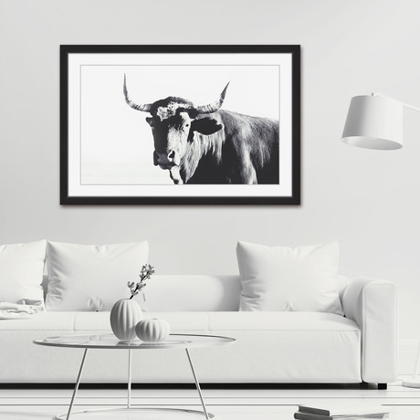 Steer Face // Framed Painting Print (18"W x 12"H x 1.5"D)