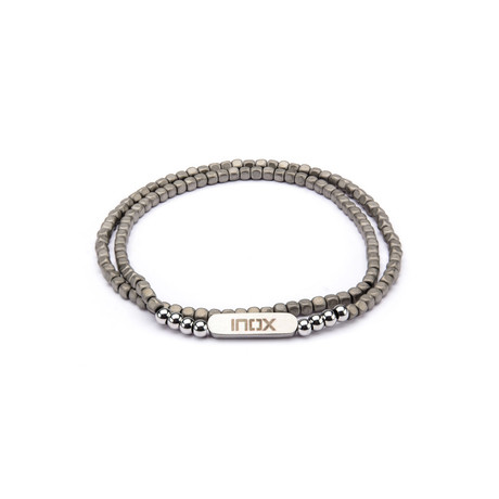 Hematite Cube + Steel Beads Bracelet // Grey