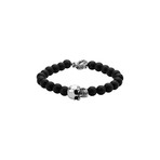 Skull + Onyx Bead Toggle Bracelet // Black