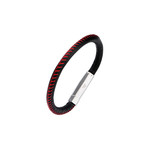 Woven Leather Band With Steel Clasp Bracelet // Black