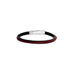 Woven Leather Band With Steel Clasp Bracelet // Black