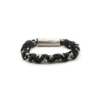 Leather + Steel Chain Wrap-Around Bracelet // Black