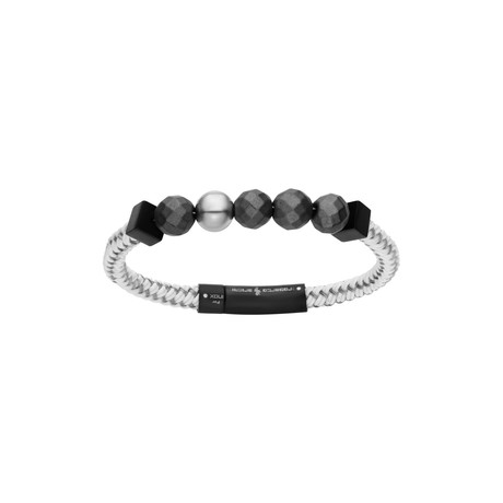 Woven Hematite + Steel Beaded Bracelet // White + Gray