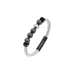 Woven Hematite + Steel Beaded Bracelet // White + Gray