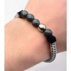 Woven Hematite + Steel Beaded Bracelet // White + Gray