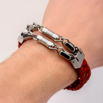 Braided Leather With Chain Bracelet // Red