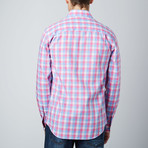 Spread Collar Button-Up Shirt // Light Blue + Pink (S)