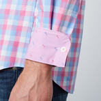 Spread Collar Button-Up Shirt // Light Blue + Pink (XL)