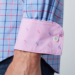 Spread Collar Button-Up Shirt // Blue + Pink (S)