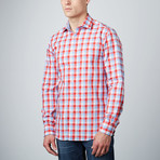 Spread Collar Button-Up Shirt // Light Blue + Red (S)