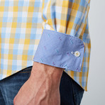 Spread Collar Button-Up Shirt // Light Blue + Yellow (L)