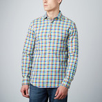 Spread Collar Button-Up Shirt // Orange + Blue + Yellow (XL)