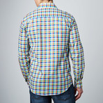 Spread Collar Button-Up Shirt // Orange + Blue + Yellow (L)