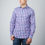 Spread Collar Button-Up Shirt // Light Blue + Navy + Pink (XL)