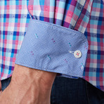 Spread Collar Button-Up Shirt // Light Blue + Navy + Pink (M)
